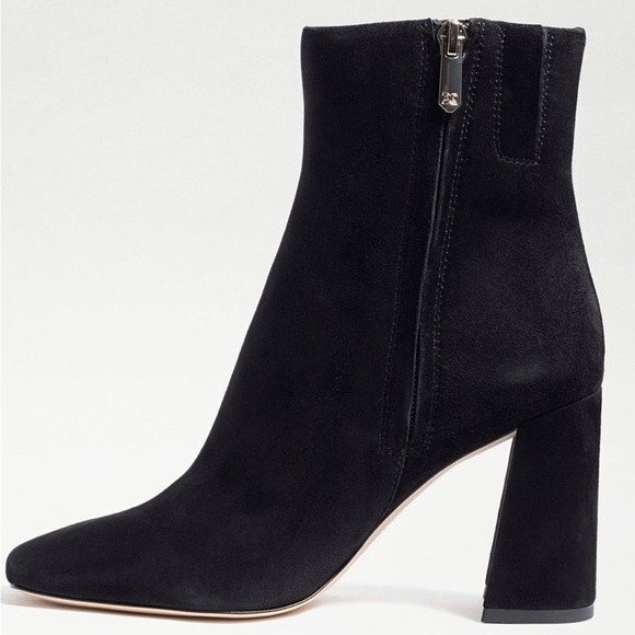 SAM EDELMAN Codie Black Leather Side Zipper Square Toe Heeled Booties Size 10.5 - Picture 5 of 11